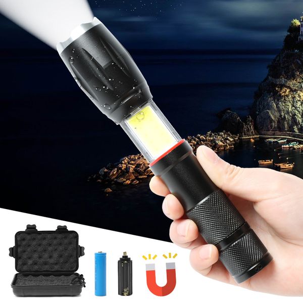 

flashlights torches led camping light 5 switch modes waterproof zoomable 18650 battery tail magnet outdoor adventure