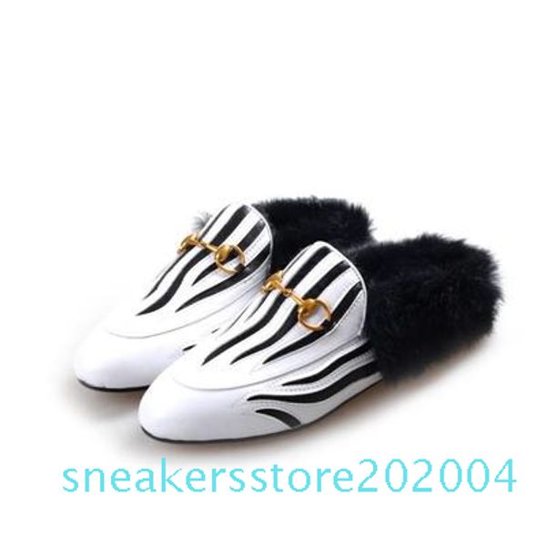 

33-43 big sizeladies luxury fur mule slippers leather flat suede shoes flower snake mule fashion outdoor slippers fall and winter shoe s04, Black