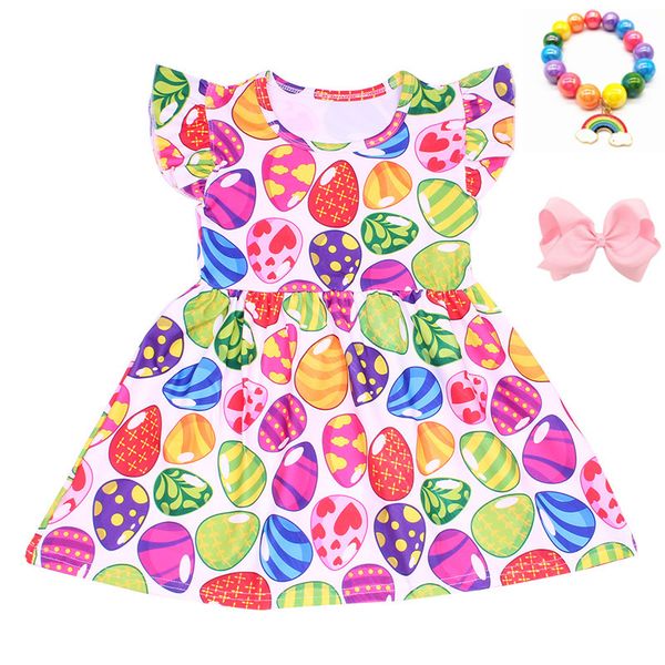 

2020 новых дети девочка пасхального платье красочного пасхальных яйца шаблон платье малыши east партия одежда с браслетом и луком, Red;yellow