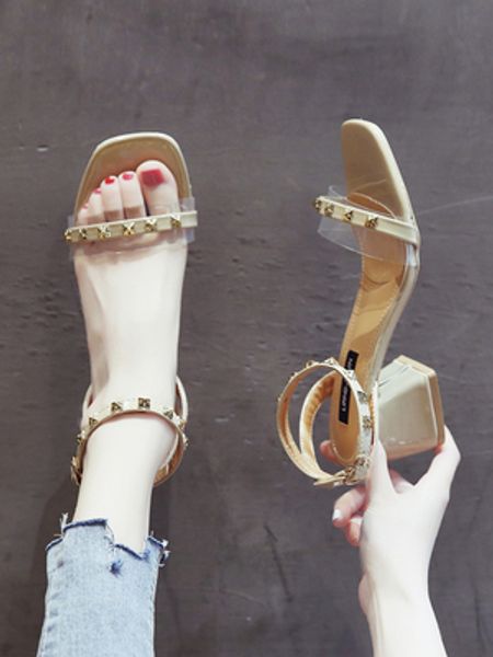 

2020 summer new evening shoes net red thick with sandals female fairy shoes with wild roman high heels, Black