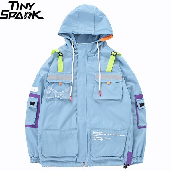 

spring 2020 harajuku jacket windbreaker men hip hop streetwear hooded jacket multi pocket hoodie track coat street wear, Black;brown