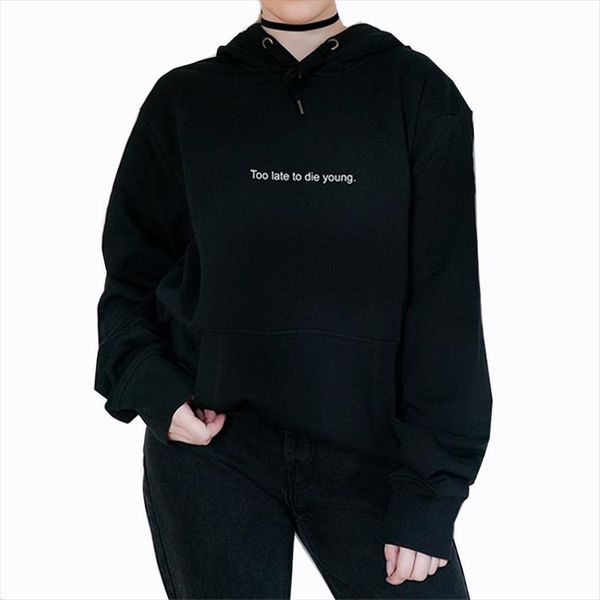 

harajuku hoodies women aesthetic hoodie too late to die young sweatshirt pastel gothic grunge streetwear oversized hoodie tumblr, Black