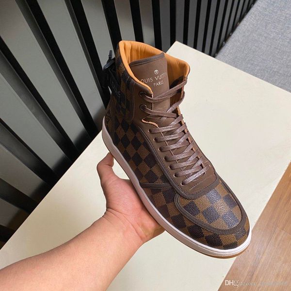 

2020 men's fashion casual high-shoes, comfortable wild high-shoes, printed leather, with boxaa, Red;white