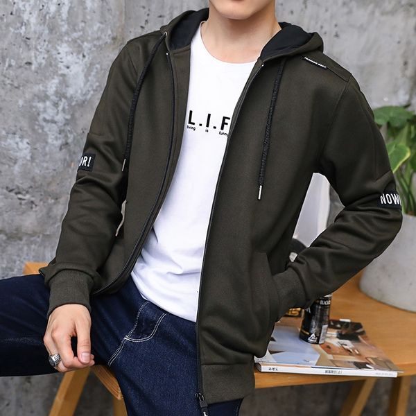 

2020 casual zipper hooded men's coat cardigan sweater coat new sports men's solid color sweater, Black