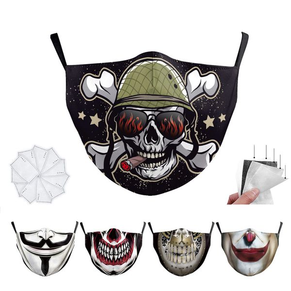 

10pcs halloween masquerade party joker with 2 layers face mask dust mouth sports washable protective reusable fashion mask facemask