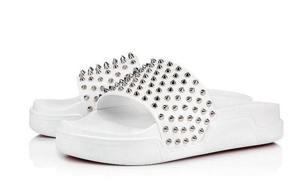 

new arrival mens and womens fashion causal designer sandals red bottom slipper studs designer leather flops shower room, Black