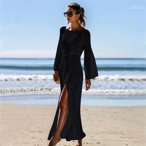 

long dresses rush guards women long cover-ups hollow out split up bikini cover ups beach boho, White;black