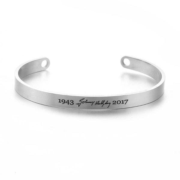 

johnny hallyday bracelet men cuff bangles women bracelet stainless steel engrave name memorial jewelry gifts, Black