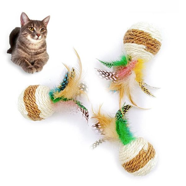 

cat toys pet ball toy faux feather creative play interactive chew for dogs cats