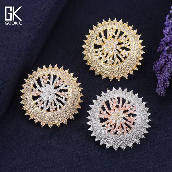 

stud godki trendy luxury gear flowers earrings for women wedding cubic crystal cz colombia dubai 3tone bridal, Golden;silver