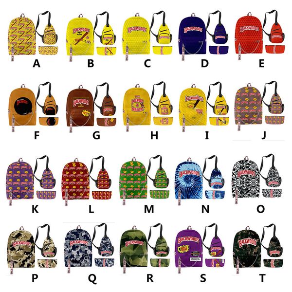 

backwoods cigar backpack 3pcs set 3d print traveling lapschoolbag kit with shoulder and pen vape bag for men boys breakfast fashion