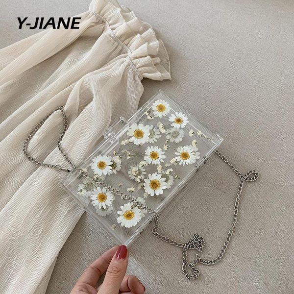 

women's floral shoulder bag women's bag new square all-match transparent jelly chain women handbags purse clutches women#g3