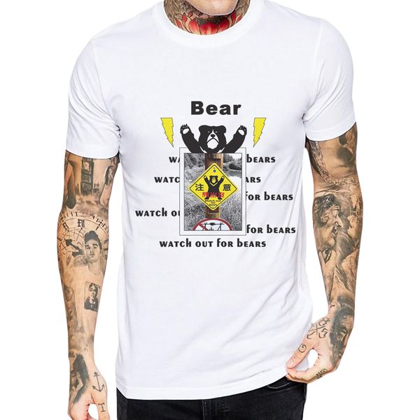 

2019 new arrival men t-shirt watch out for bears printed cotton male short sleeve tee t shirt funny streetwear man t shirts