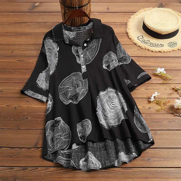 

2020 summer printed blouse zanzea casual vintage shirts women lapel short sleeve blusas female plus size tunic chemise 5xl, White