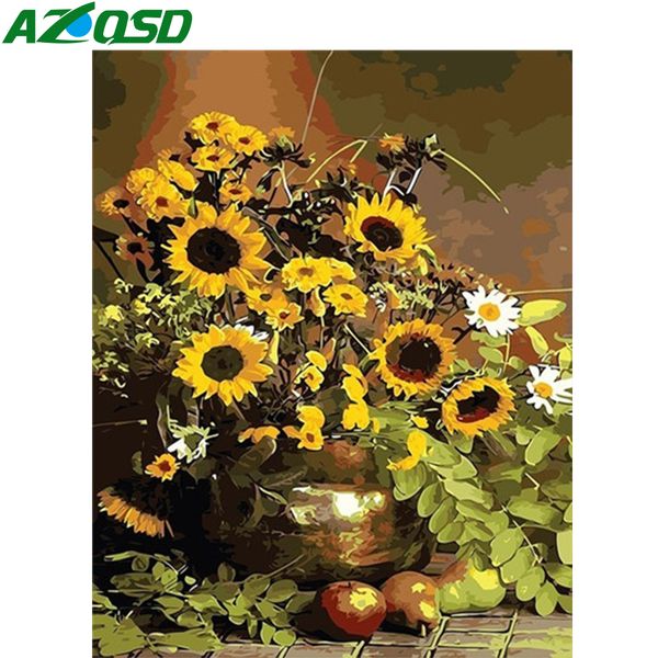 

azqsd картина маслом by numbers подсолнечное diy ручной работы подарочные unframe акриловые краски окрашивание by numbers vase декор для дом