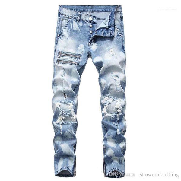 

pants spring fashion plus size male jeans ripped mens designer jeans slim straight stretch mens long, Blue