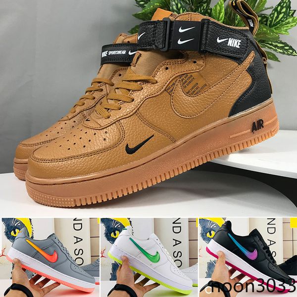 

2019 one 1 dunk utility men lady casual shoes skateboarding black white just orange wheat women men high low cut trainers platform yjio9