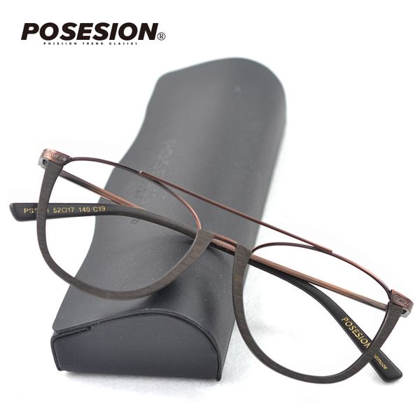 

posesion vintage round wooden metal eyeglasses frames handmade men self-frame glasses alloy eyewear optical frames, Black