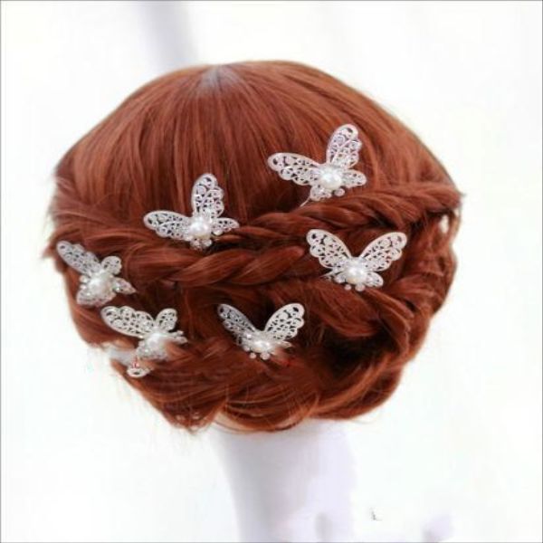 

hair jewelry hairpins hair rhinestone clips crystal flower wedding silver pin artificial butterfly pearl women akttg bdehome, Golden;silver