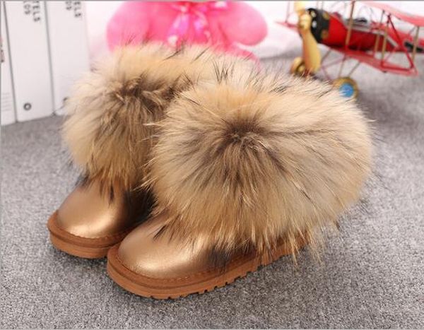 

children girls real fur snow boots winter shoes baby girls warm ankle boots retail good quality, Black;grey