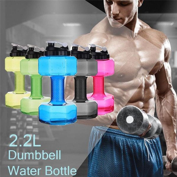 

2.2l dumbbells plastic large capacity gym sports water outdoor fitness bicycle bike camping cycling bottle fitness men equipment