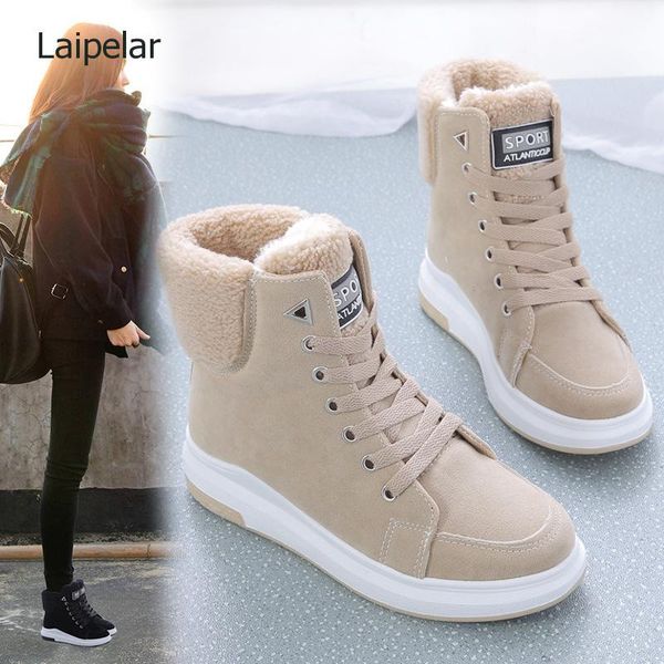 

women snow martin boots sneakers new fashion flock casual shoes breathable autumn winter lace-up flats platform shoes, Black