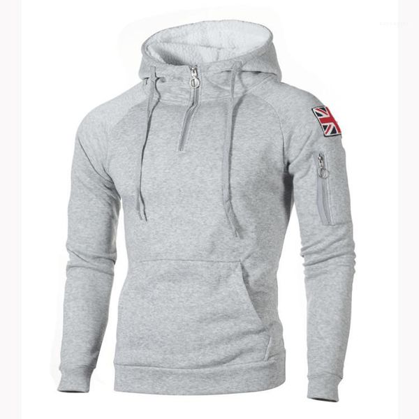 

sweatshirt new hoodies mens sweater decorative zipper neckline hooded long sleeve sleeve rice sticker pocket, Black