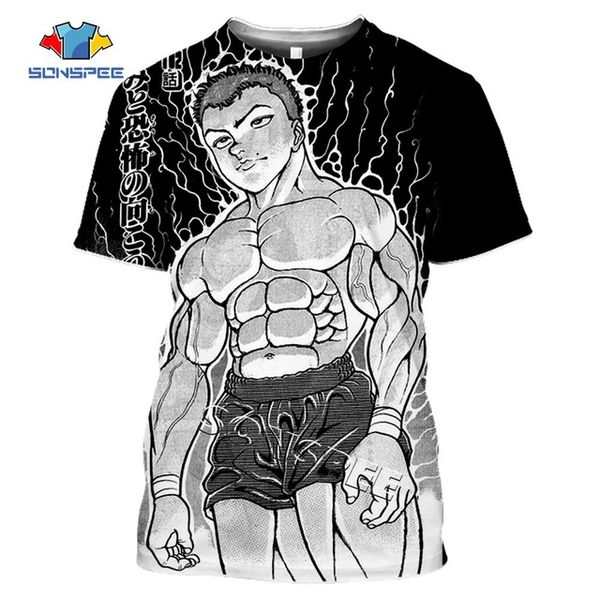 

comic grappler baki japan boxing anime men ninja violent 3d print shirts plus size funny graphic men clothing