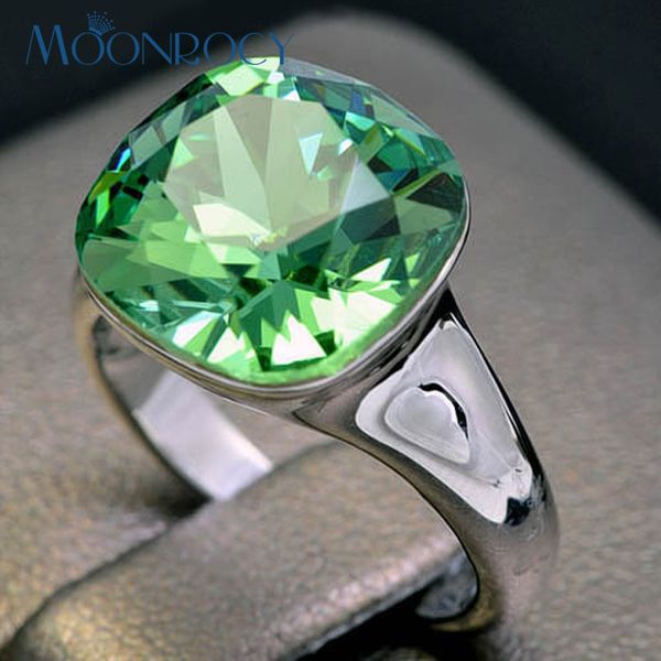 

moonrocy austrian crystal rings square blue green jewelry square for women gift wedding party girls ring dropshipping wholesale, Golden;silver