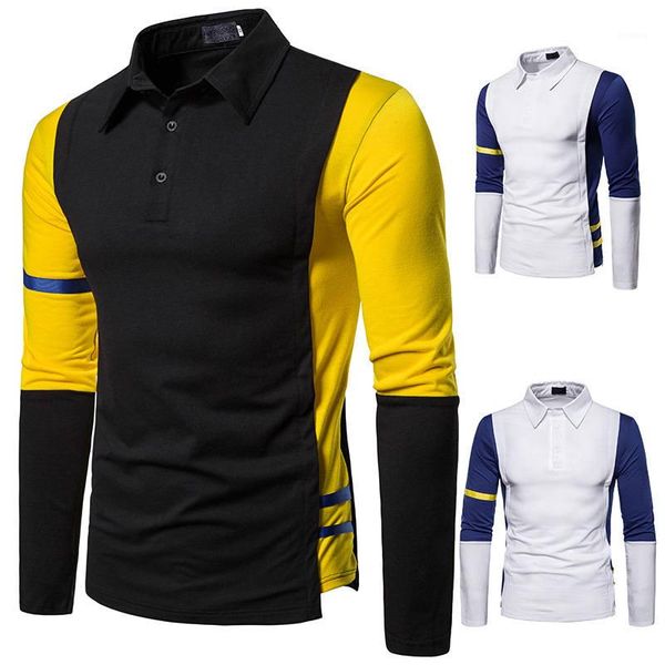 

мужские поло лоскутная отворотом шеи длинным рукавом повседневная мужская тройники цветовой контраст mens, White;black