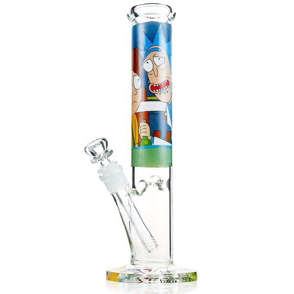 Reanice Cartoon Glass Bong 14.5mm Médio Dólar Bongs 32.5cm Straight Handmade Adesivos Tubos Hookah Shisha Smoking Bubble
