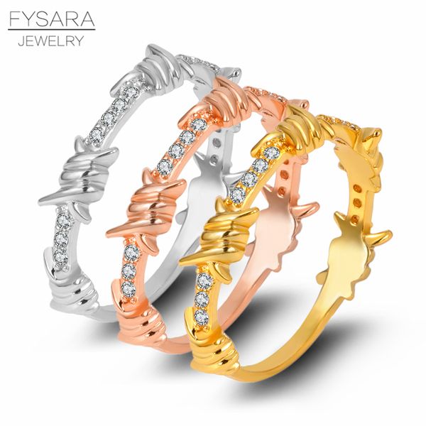 

fysara austrian crystals paved braiding ring couple midi love ring twist thorns x cross finger jewelry for women men, Golden;silver