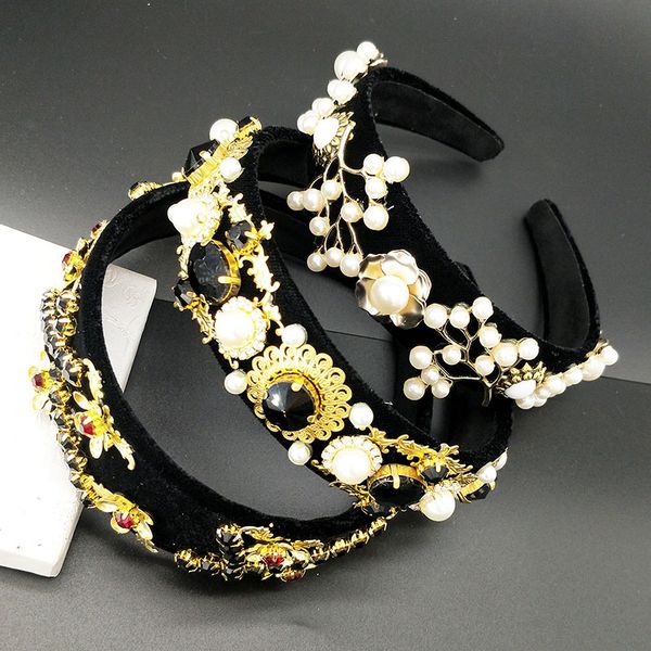 

группа волос удобные ободки для женщин волос обруч velvet pearl корона ручной band, стразы для принцессы тиара, Golden;silver