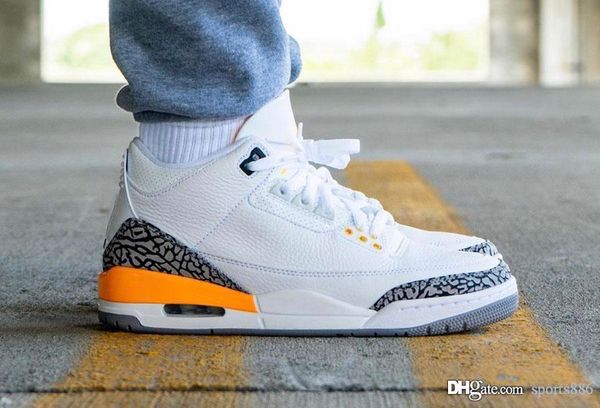 

high air authentic 3 wmns laser orange basketball shoes retro white leather upper cement grey 3s jumpman men sports sneakers with box