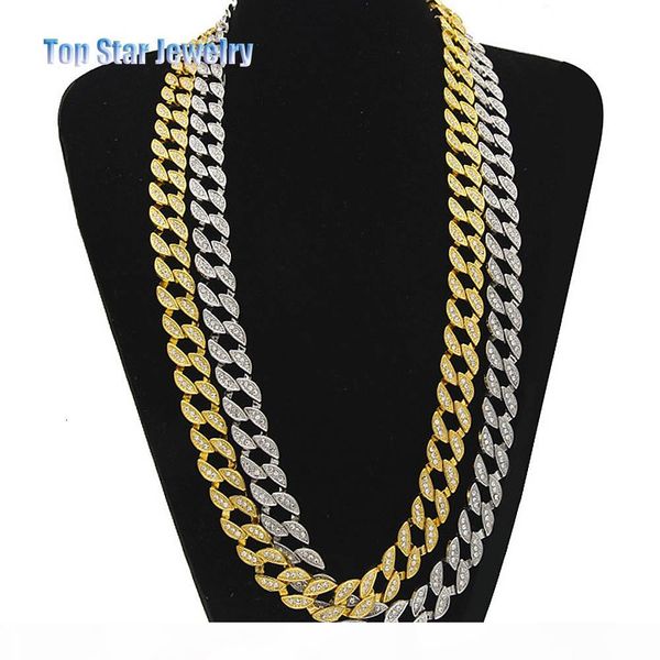 

nightclub jewelry 18k gold plated diamond miami cuban link chain necklace men hip hop bling iced out solid rock rap coolest chains 24, Silver