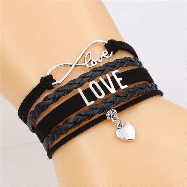 

love letter infinity bracelet love charm multi-layer bracelet handmade leather bracelets punk jewelry for men&women dropshipping, Black