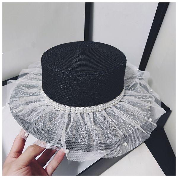 

202006-xyao-taiy187 fairy lace pearl lady paper holiday fedoras cap women panama jazz outdoor hat, Blue;gray