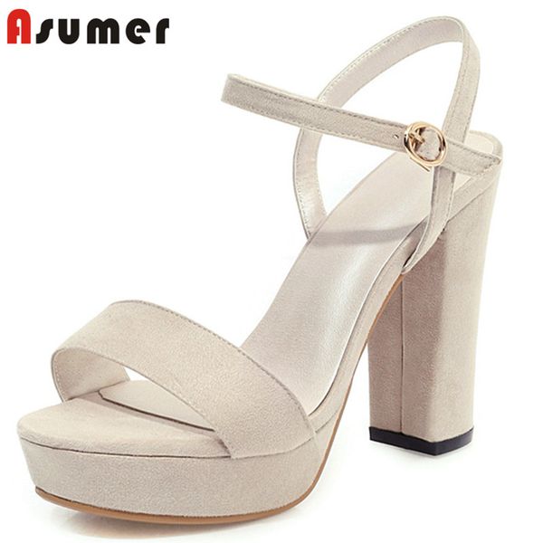 

asumer 2020 new arrive women sandals flock buckle simple thick high heel platform sandals classic party wedding shoes ladies, Black