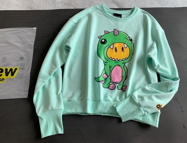 

drew lu han same smiling face small dinosaur long sleeve green cotton round neck loose sweet couple wear sweater couple wear sweater for cou, Black
