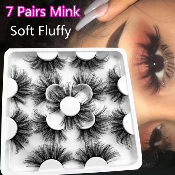 

7 pairs 3d mink false eyelashes 25mm long wispies soft fluffy dramatic volume beauty handmade eyelashes extension tool