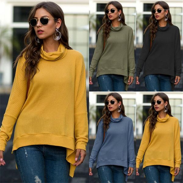 

soild color irrugular female knitting pullover clothing turtle neck apparel womens designer loose sweater fashion split, White;black