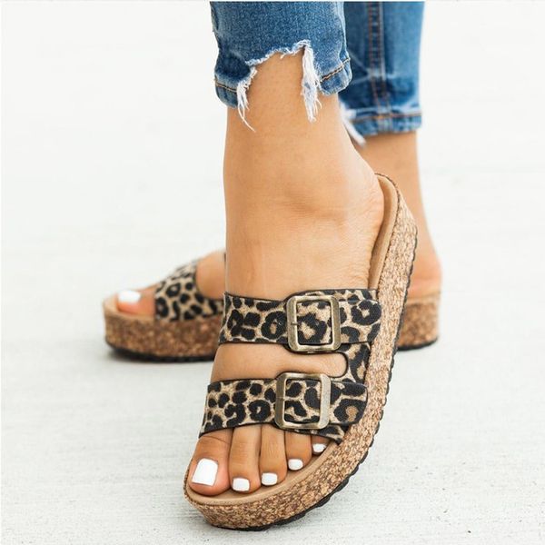 

women summer pu leather slip on slippers ladies sewing buckle strap non slip flat shoes woman casual female slipper, Black