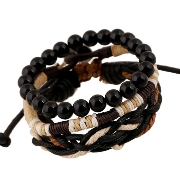 

new three-piece set of woven wooden beads bracelet jewelry vintage simple and elegant wrist strap hand knitting chain vintage, Golden;silver