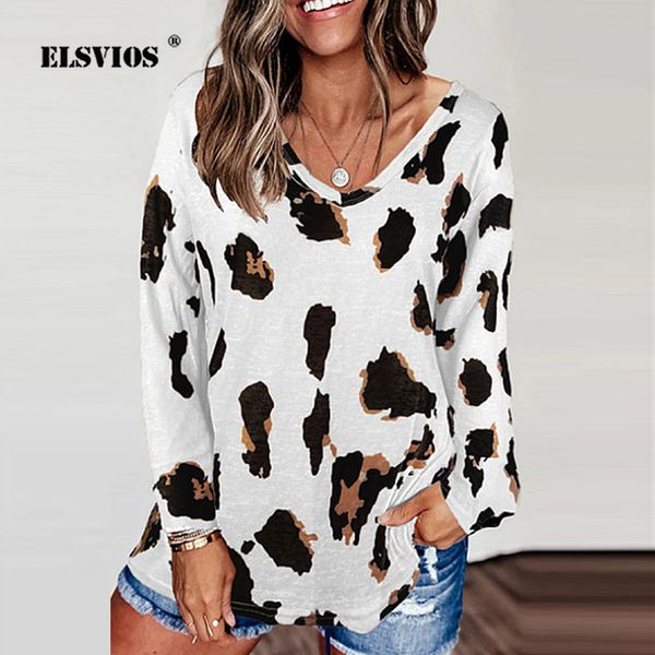 

2020 new fall v neck long sleeve blouse casual elegant leopard print blouse plus size women fashion loose streetwear, White