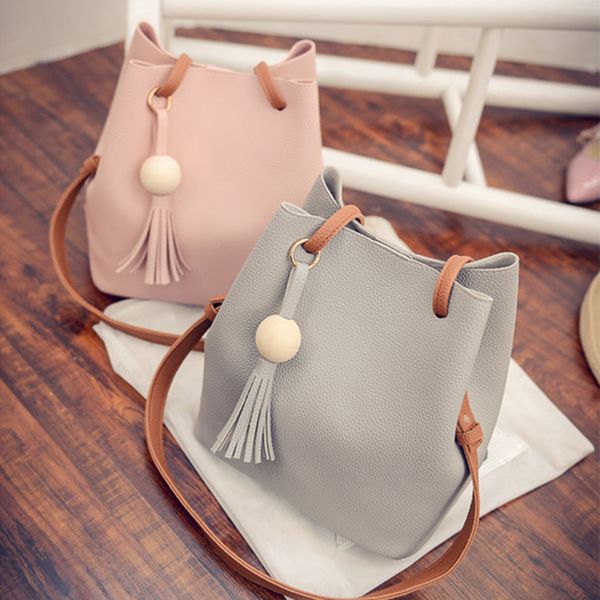 

new tassel shoulder bag women bucket fashion package bag women messenger pendant casual solid color bags