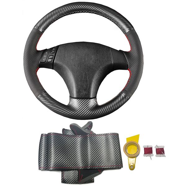 

diy hand-stitched braid carbon fiber leather steering wheel cover for 3 axela for 5 6 atenza accessories
