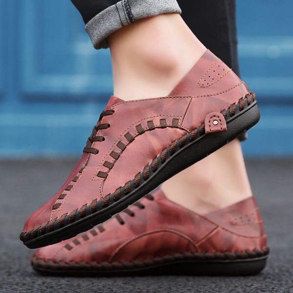 

handmade genuine leather comfortable mens sneakers walking driving breathable footwear male outdoor leisure shoes big size 47