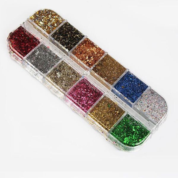 

12 colors 1 box foil flakes nail art decoration manicure gold foil / ultra-thin nail accessories flakes chunky glitter,hy5450-12, Silver;gold