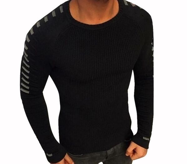 

heflashor winter long sleeve o neck mens knitted sweaters 2019 fashion striped patchwork pleated sweater pullover hombre, White;black