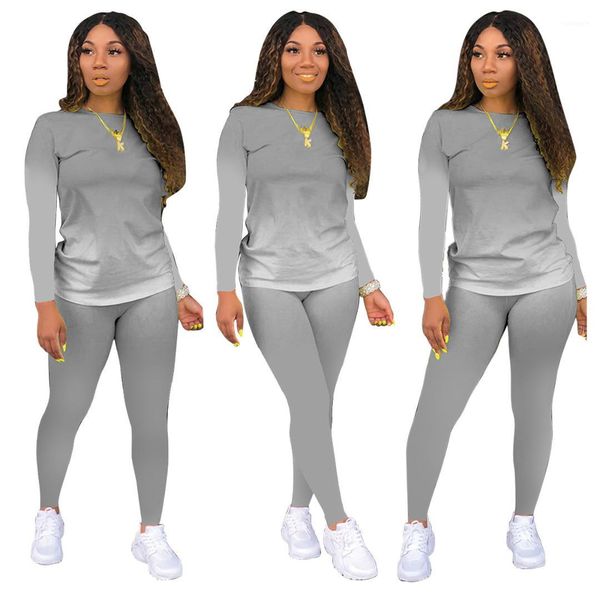 

piece set long sleeve gradient color women 2pcs outfit designer tracksuits womens clothing 2, Gray